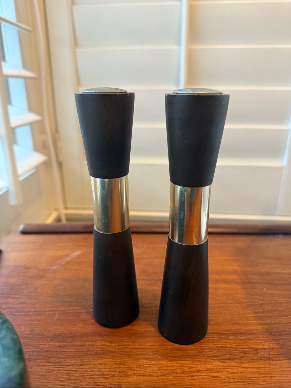 Vintage Hourglass Narrow Wooden MCM Salt and Pepper Shakers
